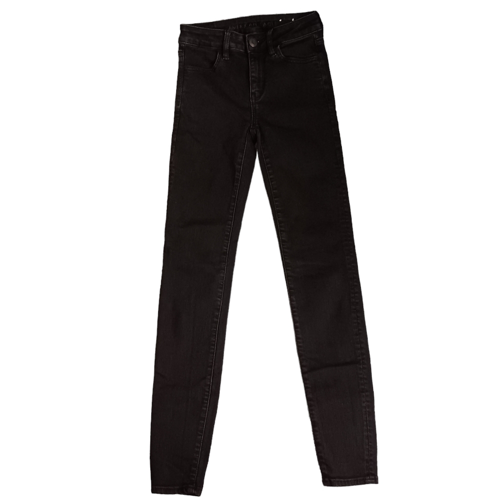 American Eagle Long Black Next Level Stretch Mid Rise Jeggings Women's Size 0